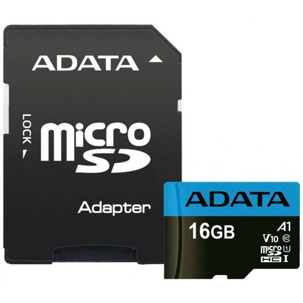 Карта пам'яті microSDHC (UHS-1) A-DATA Premier 16Gb Class 10 A1 (R-100Mb/s) (adapter SD) (AUSDH16GUICL10A1-RA1)