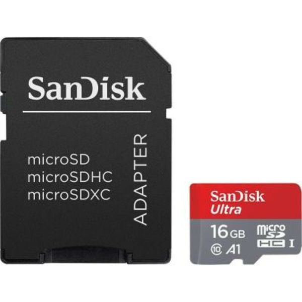 Карта пам'яті microSDHC (UHS-1) SanDisk Ultra 16Gb class 10 A1 (98Mb/s, 653x) (adapter SD) (SDSQUAR-016G-GN6IA)