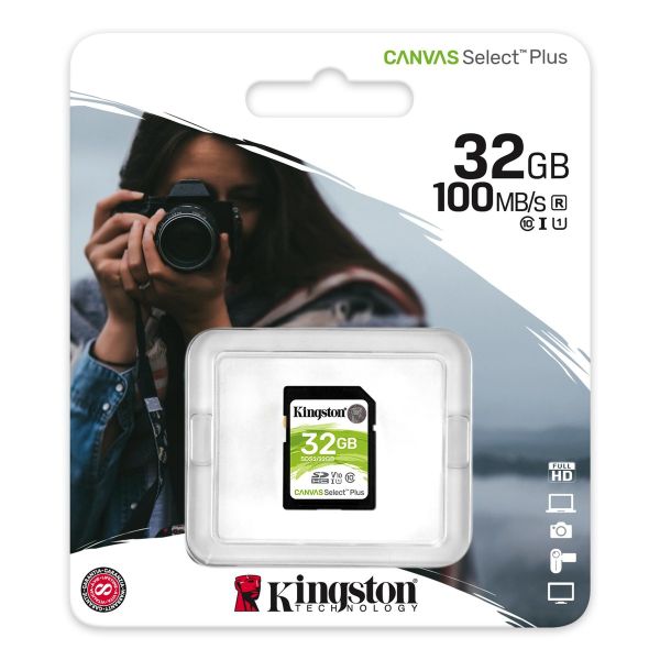 SDHC (UHS-1 U1) Kingston Canvas Select Plus 32Gb class 10 V10 (R-100MB/s) (SDS2/32GB)
