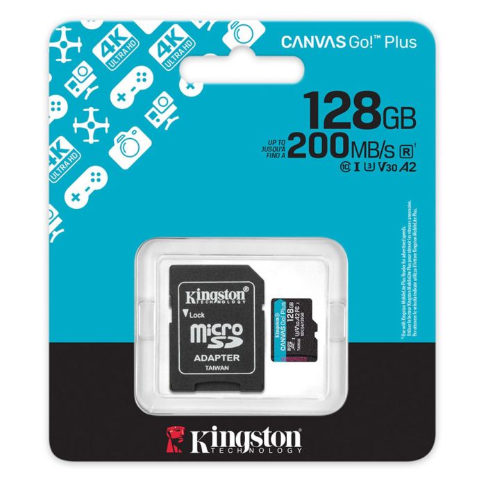 Карта пам'яті microSDXC (UHS-1 U3) Kingston Canvas Go! Plus 128Gb class 10 A2 V30 (R200MB/s) (adapter SD) (SDCG4/128GB)
