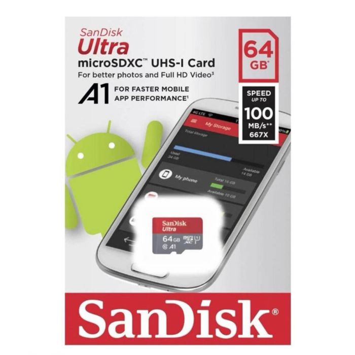 Карта пам'яті microSDXC (UHS-1) SanDisk Ultra 64Gb class 10 A1 (100Mb/s) (SDSQUNR-064G-GN3MN)