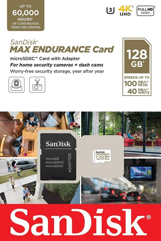 Карта пам'яті microSDXC (UHS-1 U3) SanDisk Max Endurance 128Gb class 10 V30 (100Mb/s) (adapterSD) (SDSQQVR-128G-GN6IA)