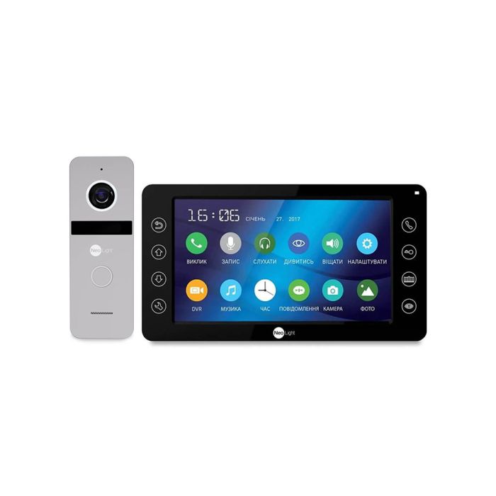 Комплект відеодомофона Neokit FHD PRO B Silverr: відеодомофон 7" з детектором руху і 2 Мп відеопанель