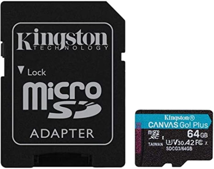 Карта пам'яті microSDXC (UHS-1 U3) Kingston Canvas Go Plus 64Gb class 10 A2 V30 (R170MB/s, W70MB/s) (adapter SD) (SDCG3/64GB)