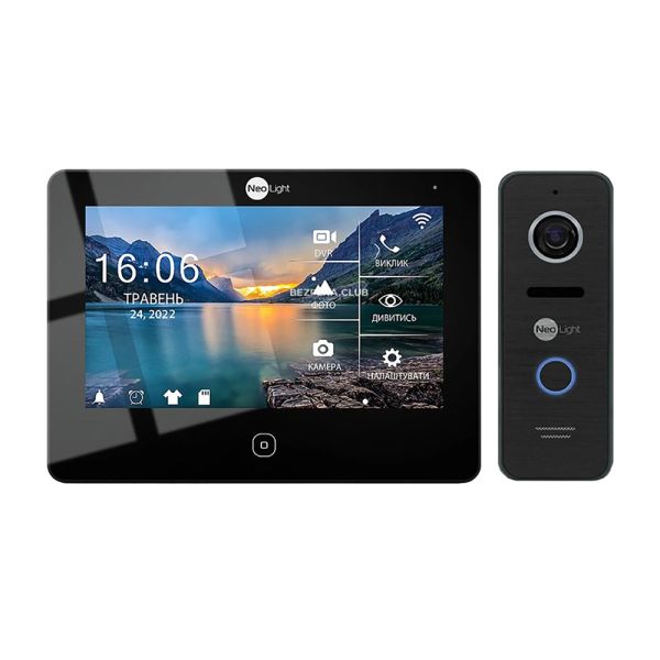 Комплект відеодомофона Neolight NeoKIT HD Pro WF B/Black: відеодомофон 7" з Wi-Fi з детектором руху і 2 Мп відеопанель