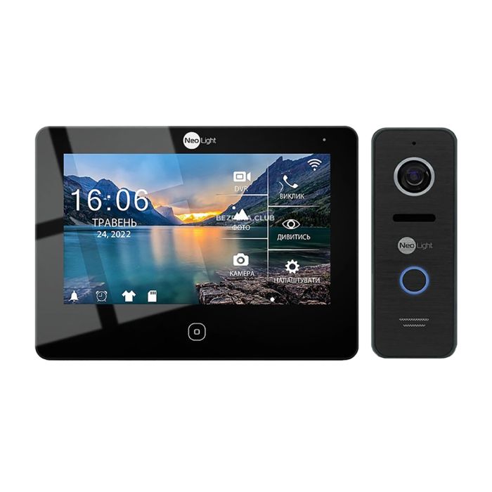 Комплект відеодомофона Neolight NeoKIT HD Pro WF B/Black: відеодомофон 7" з Wi-Fi з детектором руху і 2 Мп відеопанель