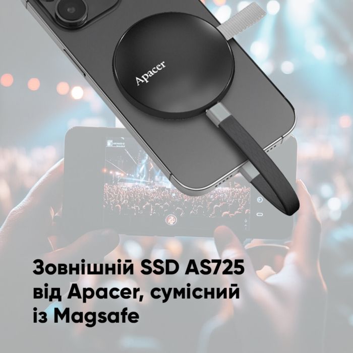 Портативний SSD Apacer Magnetic AS725 1 TB USB 3.2 Gen.2 Type-C MagSafe Black (AP1TBAS725B-1)