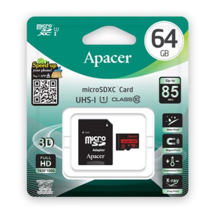 microSDXC (UHS-1) Apacer 64Gb class 10 (AP64GMCSX10U1-RA)