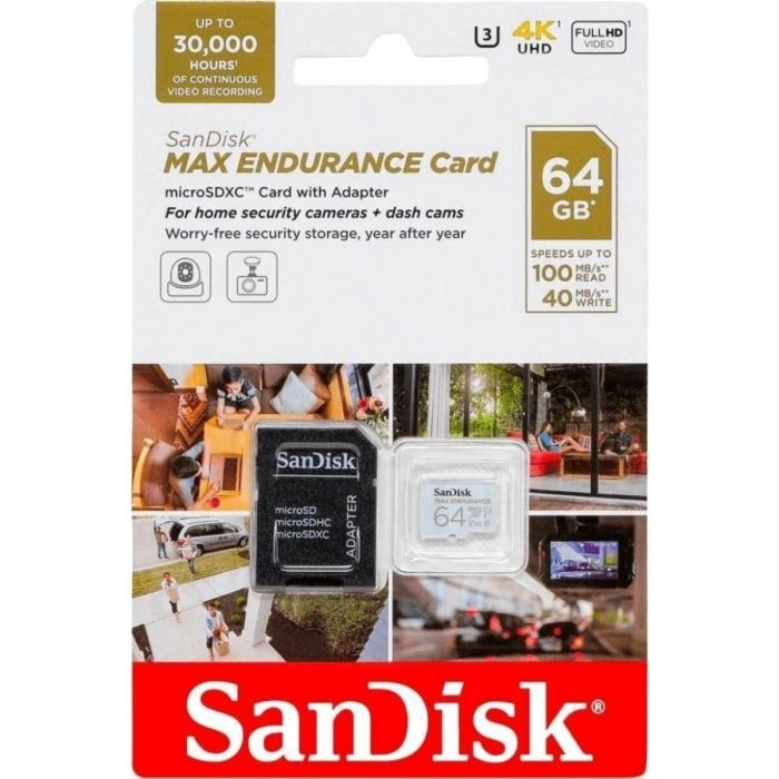 Карта пам'яті microSDXC (UHS-1 U3) SanDisk Max Endurance 64Gb class 10 V30 (R100Mb/sW40Mb/s) (adapterSD) (SDSQQVR-064G-GN6IA)