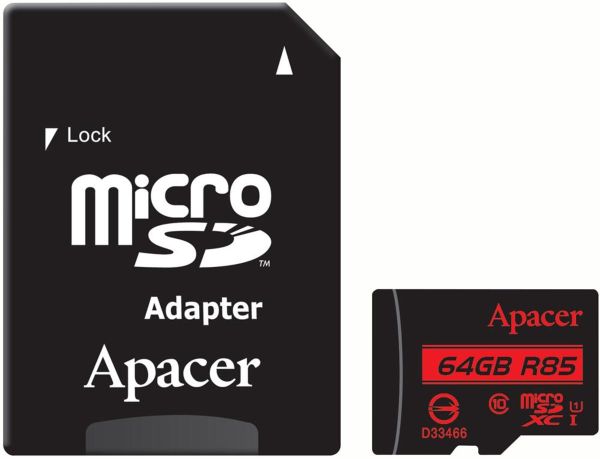 microSDXC (UHS-1) Apacer 64Gb class 10 R85MB/s (adapter SD) (AP64GMCSX10U5-R)