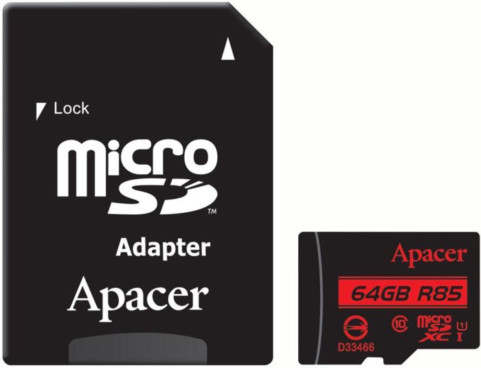 microSDXC (UHS-1) Apacer 64Gb class 10 R85MB/s (adapter SD) (AP64GMCSX10U5-R)