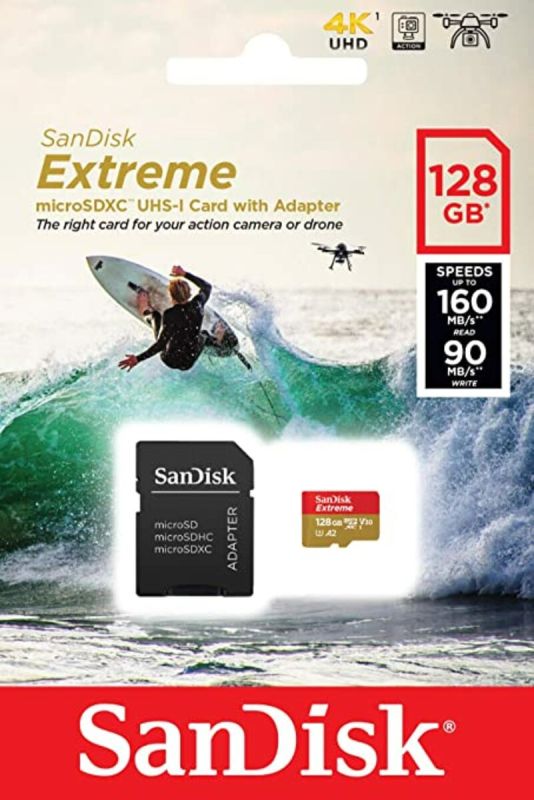 Карта пам'яті microSDXC (UHS-1 U3) SanDisk Extreme Action 128Gb class 10  A2 V30 (R160MB/s) (adapter SD) (SDSQXA1-128G-GN6AA)