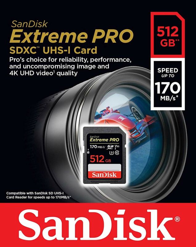Карта пам'яті SDXC (UHS-1 U3) SanDisk Extreme PRO 512Gb class 10 V30 (170Mb/s) (SDSDXXY-512G-GN4IN)