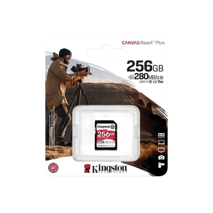 Карта пам'яті SDXC (UHS-II U3) Kingston Canvas React Plus 256Gb class 10 V60 (R280MB/s, W150MB/s) (SDR2V6/256GB)