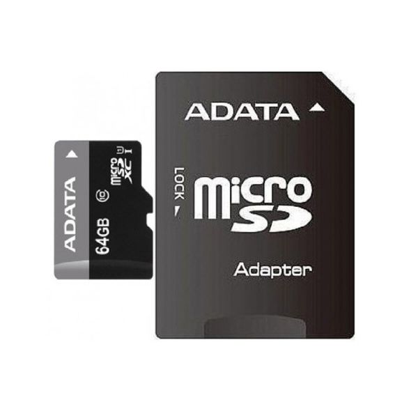 Карта пам'яті microSDXC (UHS-1) A-DATA Premier 64Gb Class 10 (R-100Mb/s)  (adapter SD) (AUSDX64GUICL10-RA1)