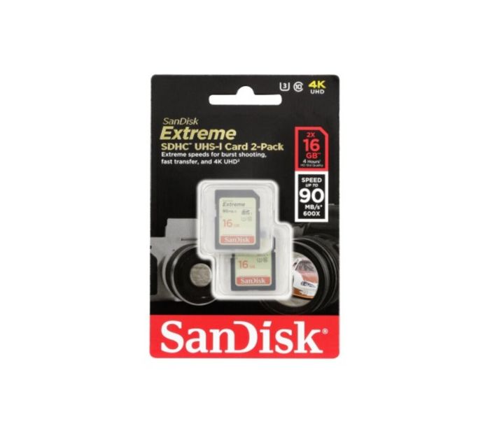 Карта пам'яті SDHC (UHS-1 U3) SanDisk Extreme 2x16Gb class 10 (90Mb/s, 600x) (SDSDXNE-016G-GNCI2)