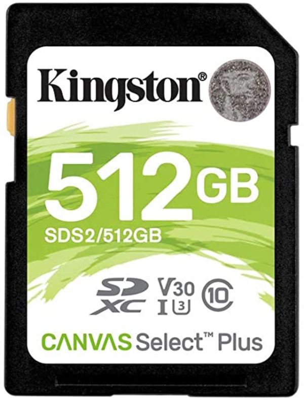 SDXC (UHS-1 U1) Kingston Canvas Select Plus 512Gb class 10 V10 (R-100MB/s) (SDS2/512GB)