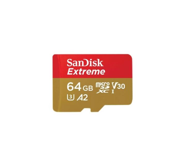 Карта пам'яті microSDXC (UHS-1 U3) SanDisk Extreme For Action Cams and Drones A2 64Gb class 10 V30 (R170MB/s,W80MB/s) (adapter) (SDSQXAH-064G-GN6AA)