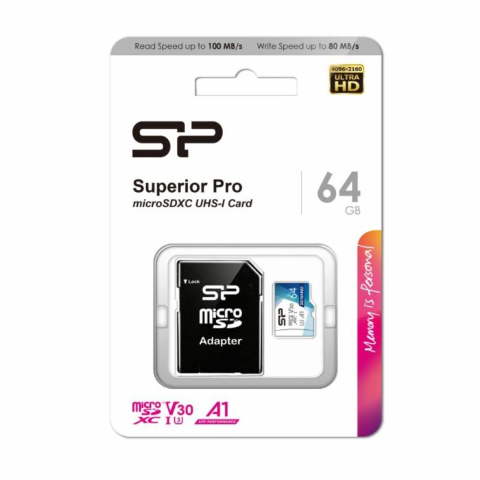 Карта пам'яті microSDXC (UHS-1 U3) SiliconPower Superior Pro Colorful 64Gb class 10 A1 V30 (adapter SD) (SP064GBSTXDU3V20AB)