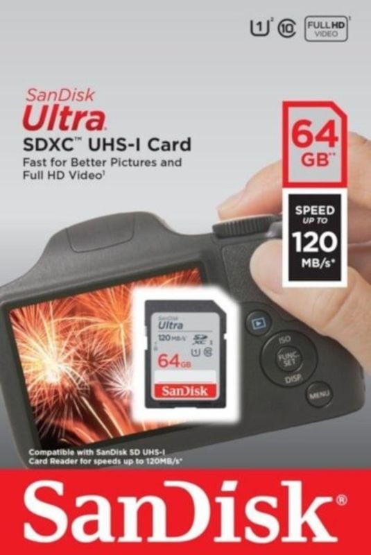 Карта пам'яті SDXC (UHS-1) SanDisk Ultra 64Gb class 10 (120Mb/s) (SDSDUN4-064G-GN6IN)