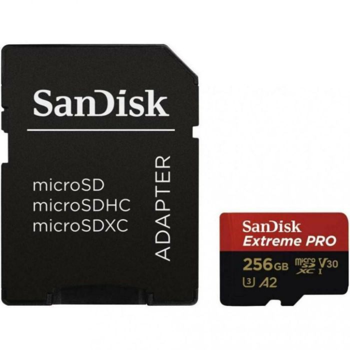 Карта пам'яті microSDXC (UHS-1 U3) SanDisk Extreme Pro A2 256Gb class 10 V30 (R170MB/s,W90MB/s) (adapter SD) (SDSQXCZ-256G-GN6MA)