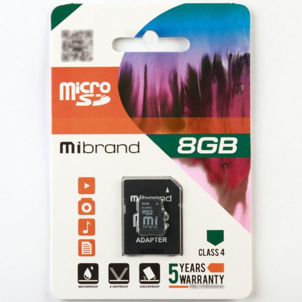 Карта пам'яті microSDHC Mibrand 8Gb class 4 (adapter SD) (MICDC4/8GB-A)