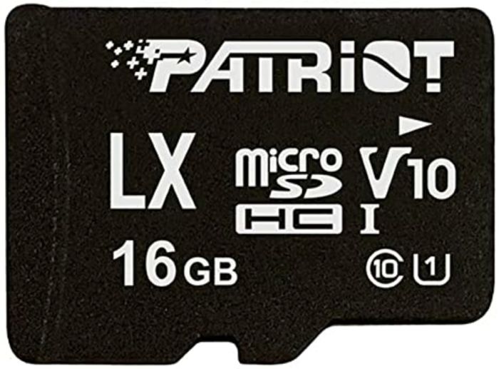 microSDHC (UHS-1 U1) Patriot LX Series 16Gb class 10 V10 (R-90MB/s, W-40MB/s) (adapter SD) (PSF16GLX1MCH)