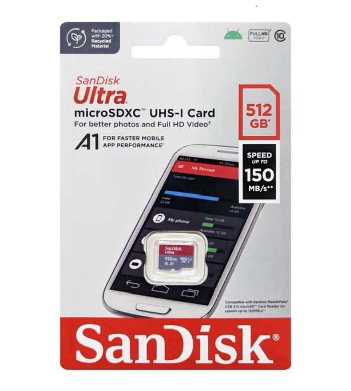 Карта пам'яті microSDXC (UHS-1) SanDisk Ultra 512Gb class 10 A1 (150Mb/s) (SDSQUAC-512G-GN6MN)