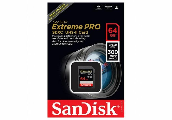 Карта пам'яті SDXC (UHS-II U3) SanDisk Extreme Pro 64Gb class 10 V90 (R300MB/s, W260MB/s) (SDSDXDK-064G-GN4IN)