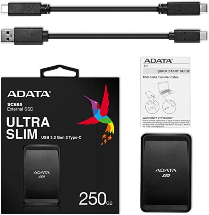 Портативний SSD ADATA SC685 250GB USB 3.2 Gen 2 Type-C Black (ASC685-250GU32G2-CBK)