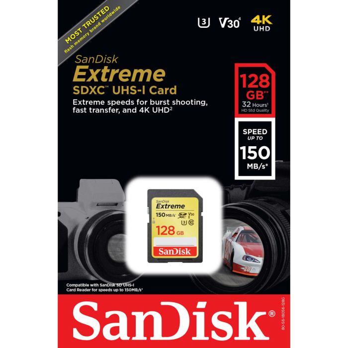 Карта пам'яті SDXC (UHS-1 U3) SanDisk Extreme 128Gb class 10 V30 (150Mb/s) (SDSDXV5-128G-GNCIN)