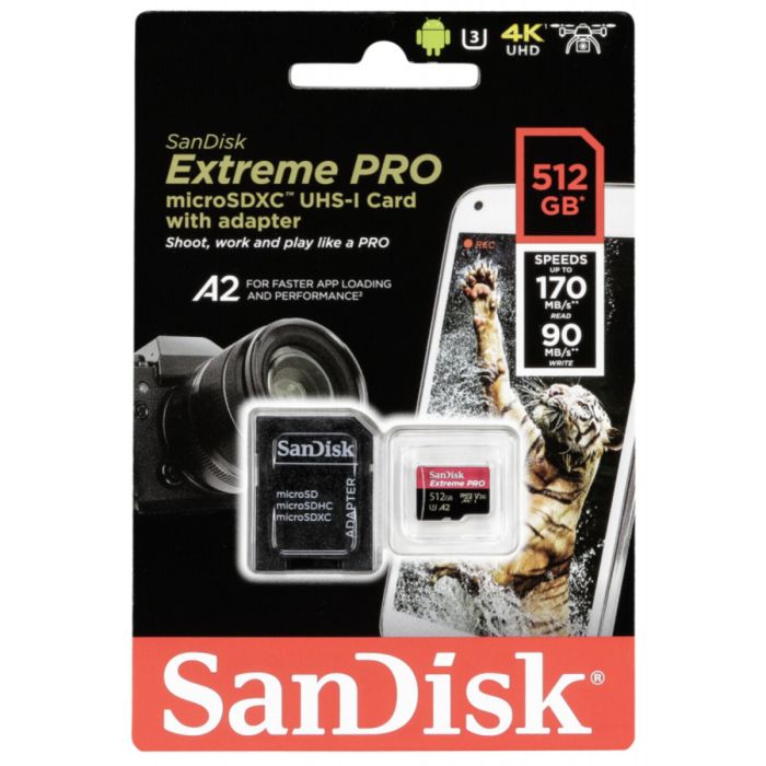 Карта пам'яті microSDXC (UHS-1 U3) SanDisk Extreme Pro A2 512Gb class 10 V30 (R170MB/s,W90MB/s) (adapter SD) (SDSQXCZ-512G-GN6MA)