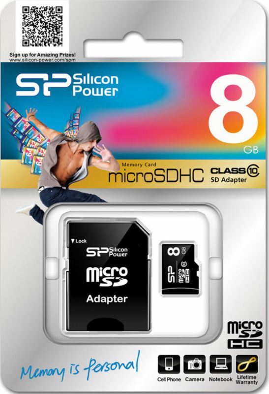 Карта пам'яті microSDHC SiliconPower 8Gb class 10 (adapter SD) (SP008GBSTH010V10SP)