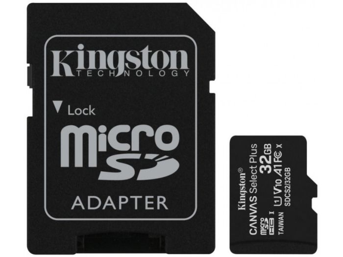 microSDHC (UHS-1) Kingston Canvas Select Plus 32Gb class 10 А1 (R-100MB/s) (adapter SD) (SDCS2/32GB)
