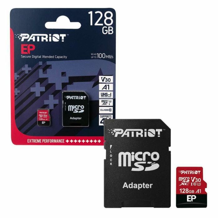 Карта пам'яті microSDXC (UHS-1 U3) Patriot EP Series 128Gb class 10 V30 (R-100MB/s, W-80MB/s) (adapter SD) (PEF128GEP31MCX)