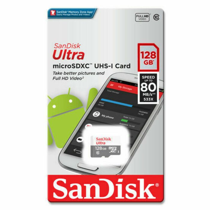 Карта пам'яті microSDXC (UHS-1) SanDisk Ultra 128Gb class 10 (80Mb/s, 533x) (SDSQUNS-128G-GN6MN)