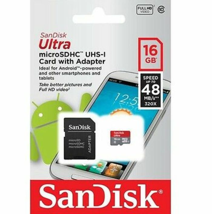 Карта пам'яті microSDHC (UHS-1) SanDisk Ultra 16Gb class 10 (48Mb/s) (adapter SD) (SDSQUNB-016G-GN3MA)