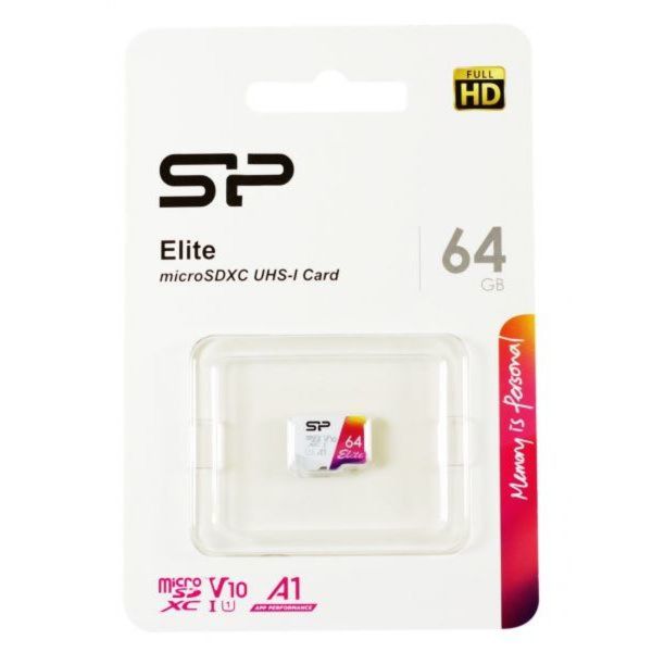 Карта пам'яті microSDXC (UHS-1 U1) SiliconPower Elite Color 64Gb class 10 A1 V10 (SP064GBSTXBV1V20)