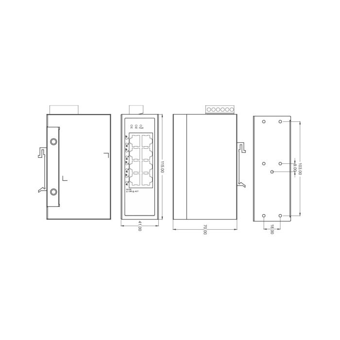 Некерований Ethernet-світч на 8 портів, 10/100 MBit DC 12...48V, AC 24V, -40°C/+75°C | LUTZE