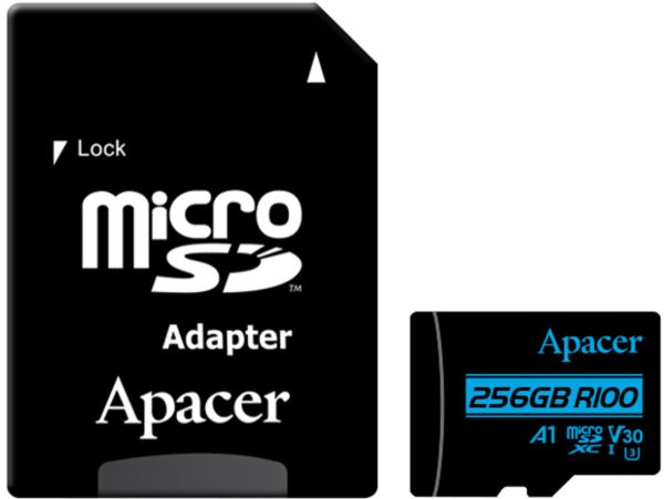Карта пам'яті microSDXC (UHS-1 U3) Apacer 256Gb class 10 V30 R100MB/s (adapter SD) (AP256GMCSX10U7-R)