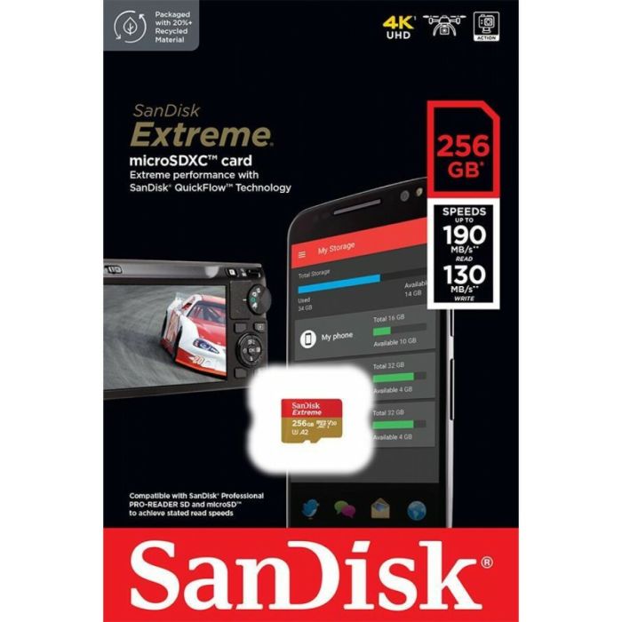 Карта пам'яті microSDXC (UHS-1 U3) SanDisk Extreme A2 256Gb class 10 V30 (R190MB/s,W130MB/s) (SDSQXAV-256G-GN6MN)