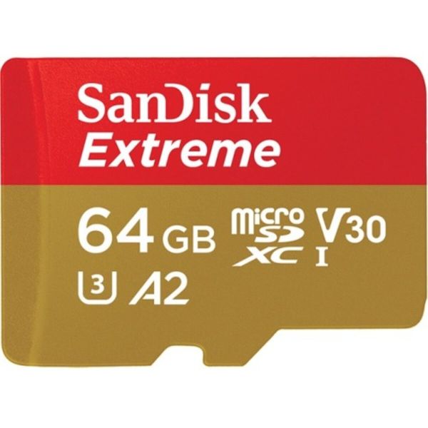 Карта пам'яті microSDXC (UHS-1 U3) SanDisk Extreme Action 64Gb class 10  A2 V30 (R160MB/s) (adapter SD) (SDSQXA2-064G-GN6AA)