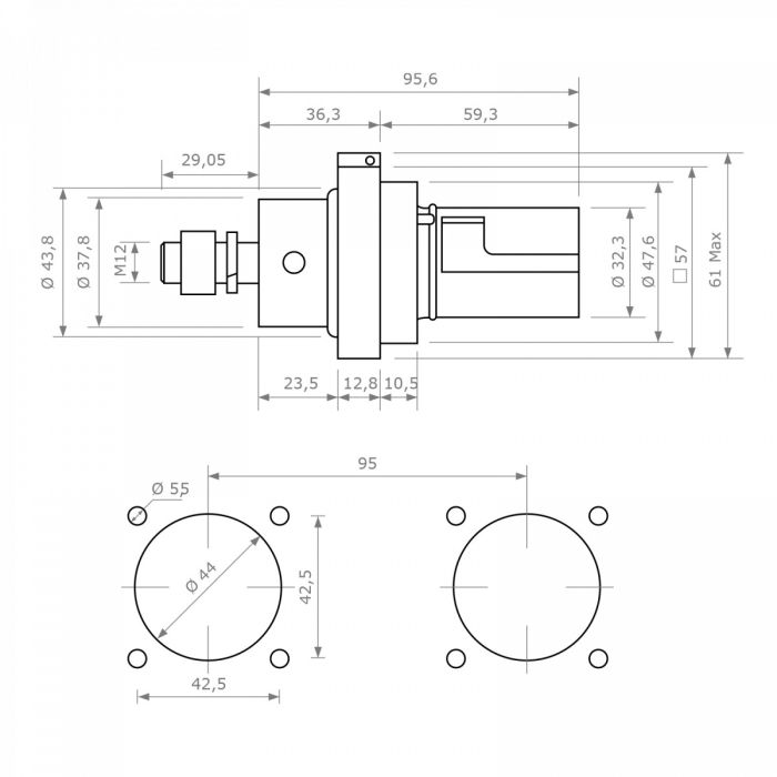 Штекер панельний SPX, 480А, L3, підʼєднання М12, сірий | POWER SYNTAX (арт. SPX4PD3GYM120000)