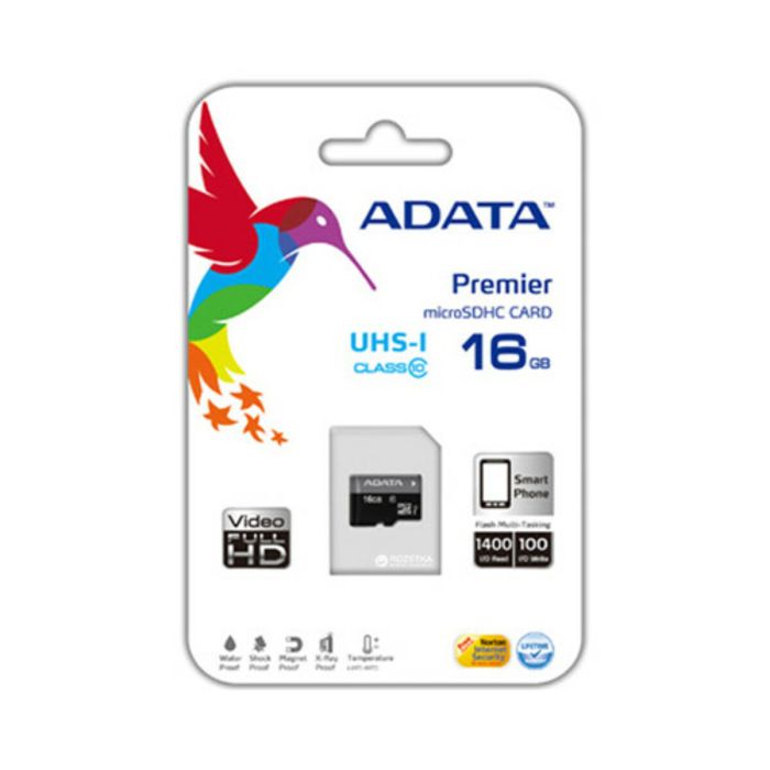 Карта пам'яті microSDHC (UHS-1) A-DATA Premier 16Gb Class 10 (R-80Mb/s) (AUSDH16GUICL10-R)