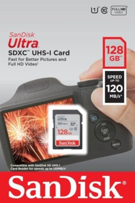 Карта пам'яті SDXC (UHS-1) SanDisk Ultra 128Gb class 10 (120Mb/s) (SDSDUN4-128G-GN6IN)