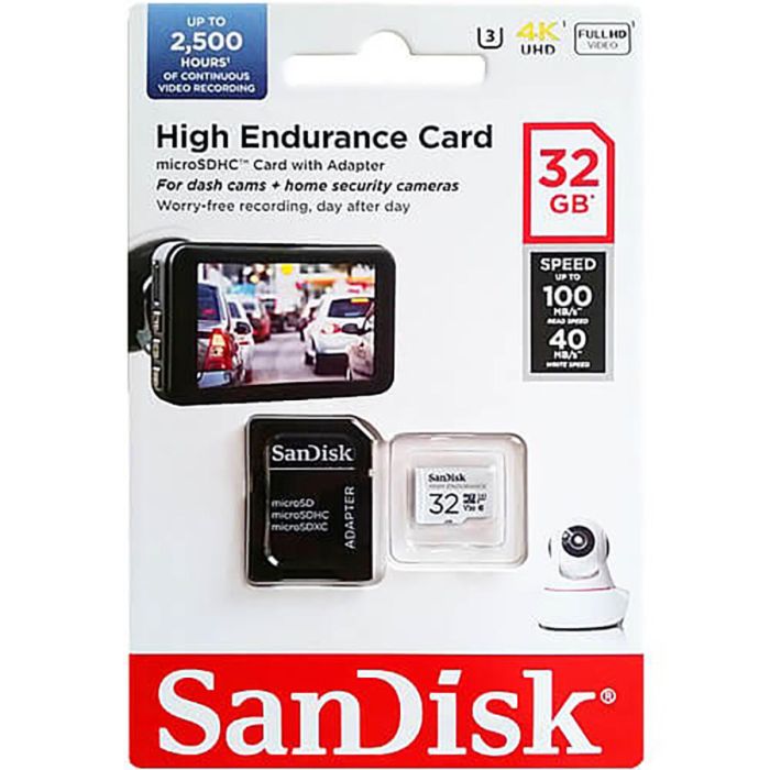 Карта пам'яті microSDHC (UHS-1 U3) SanDisk High Endurance 32Gb class 10 V30 (100Mb/s) (adapterSD) (SDSQQNR-032G-GN6IA)