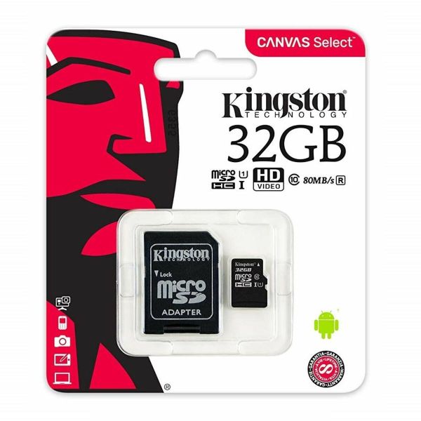 microSDHC (UHS-1) Kingston Canvas Select 32Gb class 10  (R-80MB/s) (adapter SD) (SDCS/32GB)