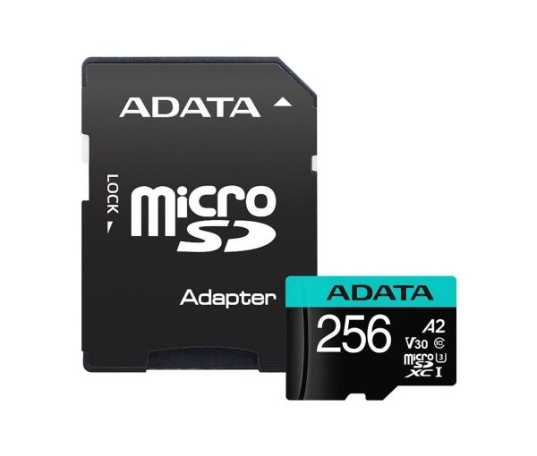 Карта пам'яті microSDXC (UHS-1 U3) A-DATA Premier Pro 256Gb Class 10 V30S A2 (R-100Mb/s W85Mb/s) (adapter SD) (AUSDX256GUI3V30SA2-RA1)