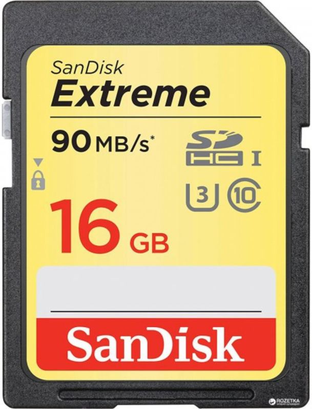 SDHC (UHS-1 U3) SanDisk Extreme 16Gb class 10 (90Mb/s, 600x) (SDSDXNE-016G-GNCIN)
