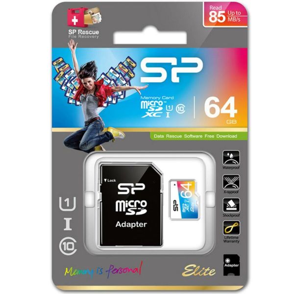 Карта пам'яті microSDXC (UHS-1) SiliconPower Elite Color 64Gb class 10 (adapter SD) (SP064GBSTXBU1V20SP)
